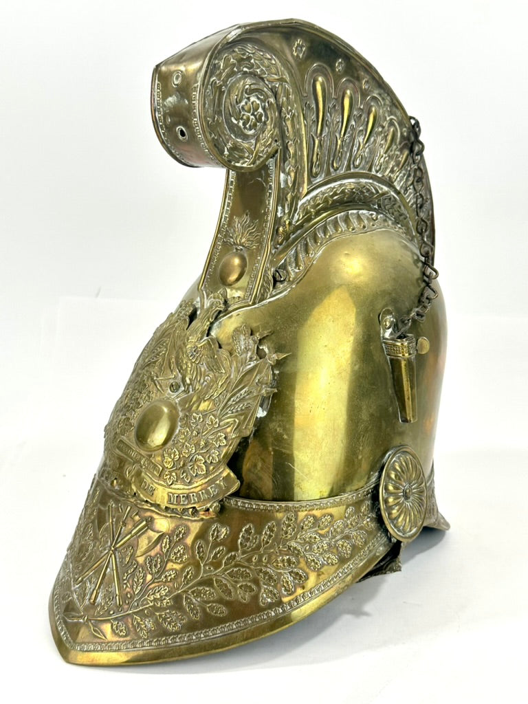 Antique French Sapeurs Pompiers Brass Fire Helmet Casque Pompier 19thC 12"H LS#099
