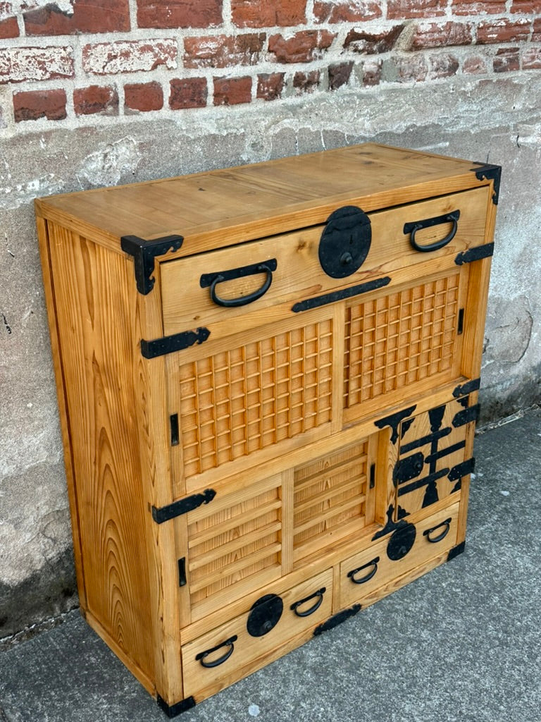 Japanese Sugi Wood Chobadansu Merchant Chest Early Showa Period Tansu 36"H
