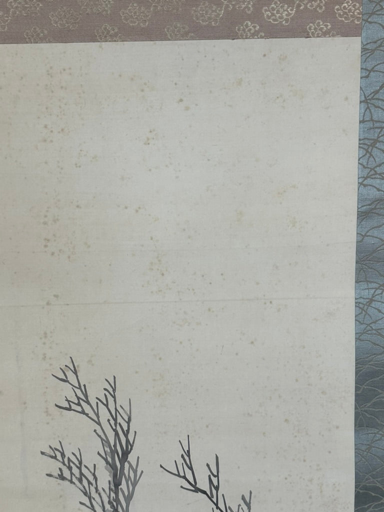 Antique Japanese c1912 Kakejiku Hanging Scroll Wild Bamboo Frost Branch Sumi Ink Signed 76"L
