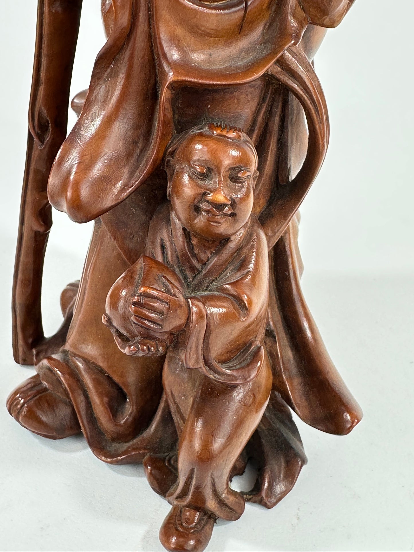 Vintage Chinese Hand-Carved Hardwood Figurine Sculpture Folk Figure 7"H