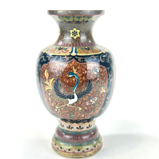 Antique Japanese Meiji Era (c1880) Cloisonné Vase Phoenix 6”