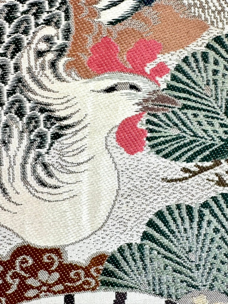 Antique Japanese Silk Maru Obi Taisho Phoenix Fan Chrysanthemum Pine 13'L