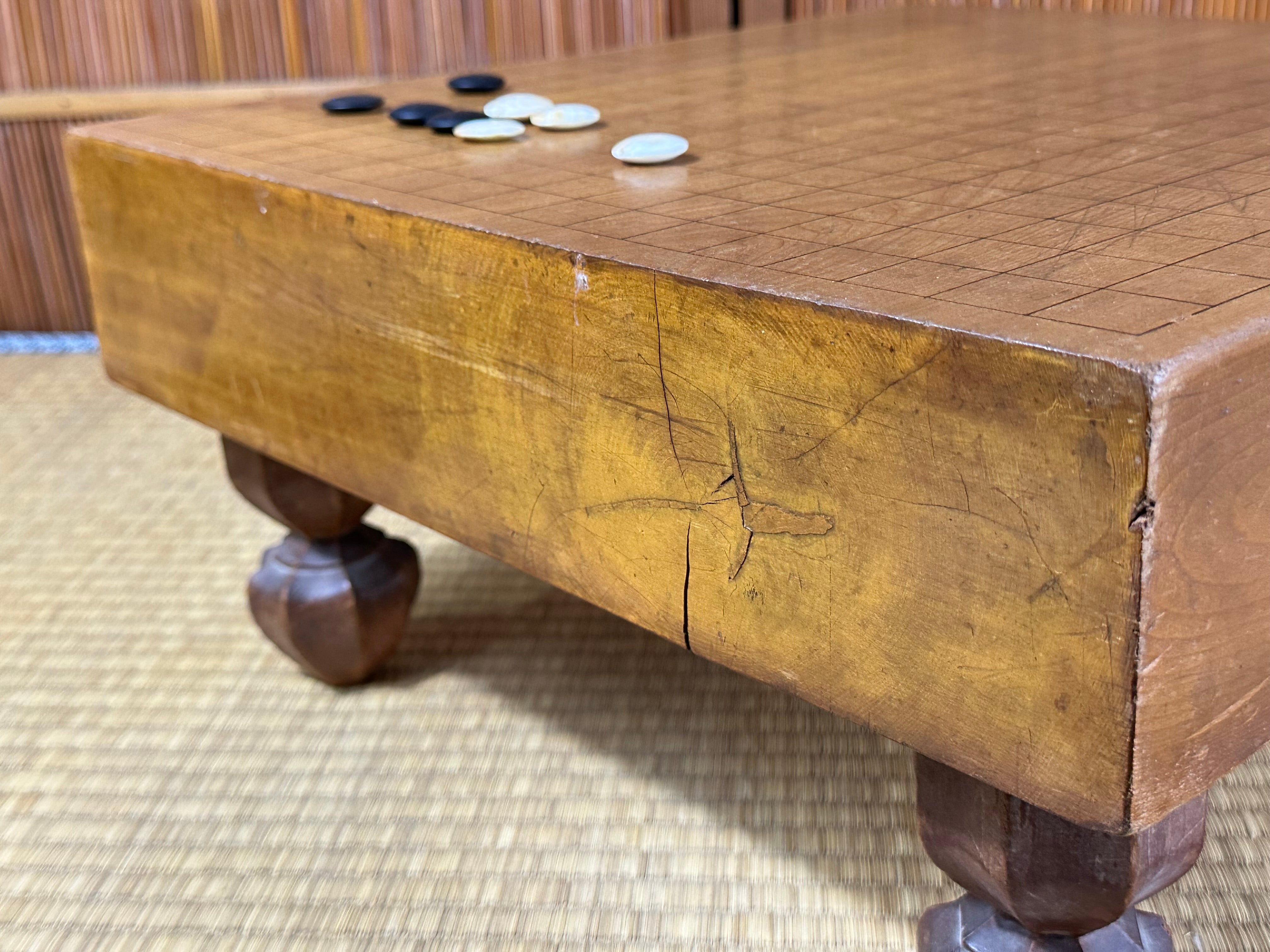 Vintage Japanese Katsura Go Board Floor Goban with Carved Tulip