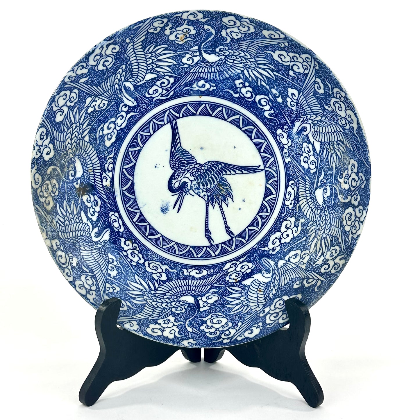 Antique Japanese Late Edo Period 19th Century Imari Ceramic Plate Blue & White 10"