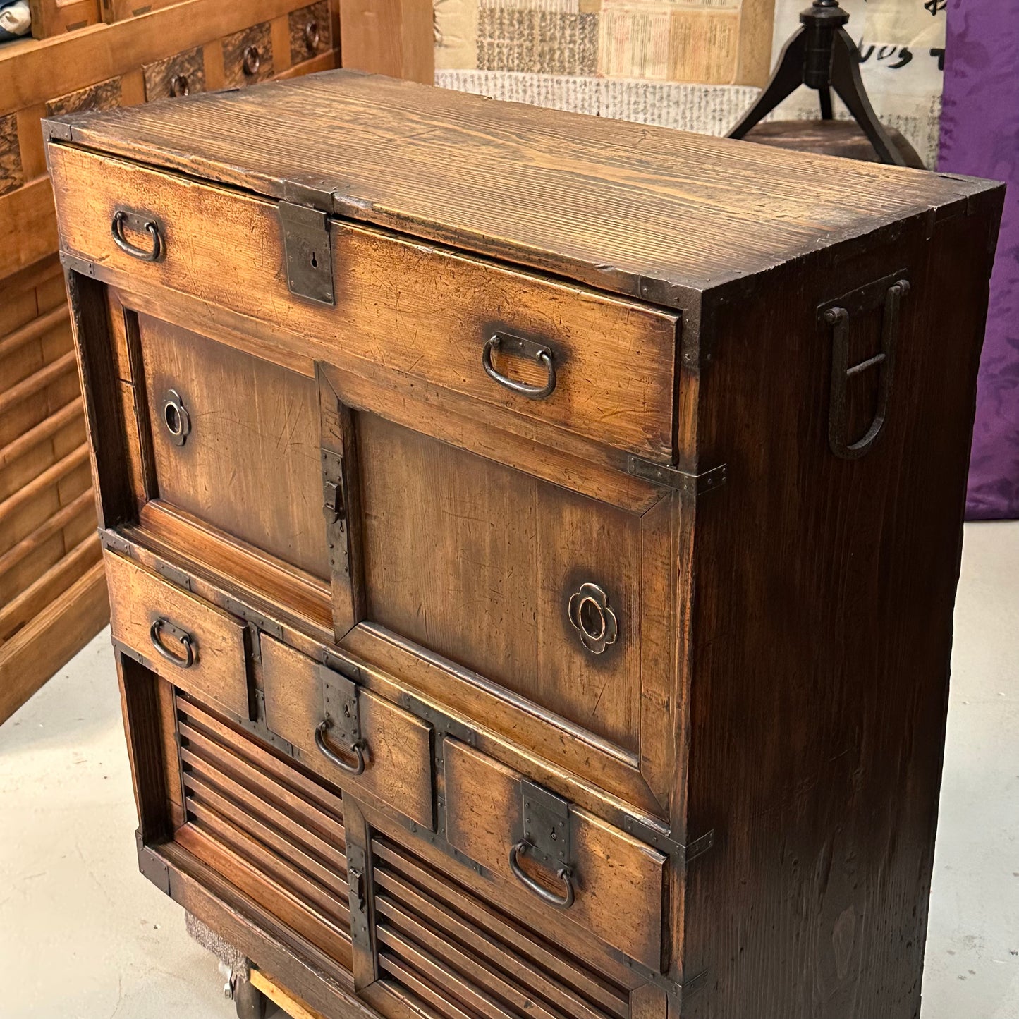 Antique Japanese Meiji Era (1868-1912) Chobadansu Document Chest 4 Drawer 37"H