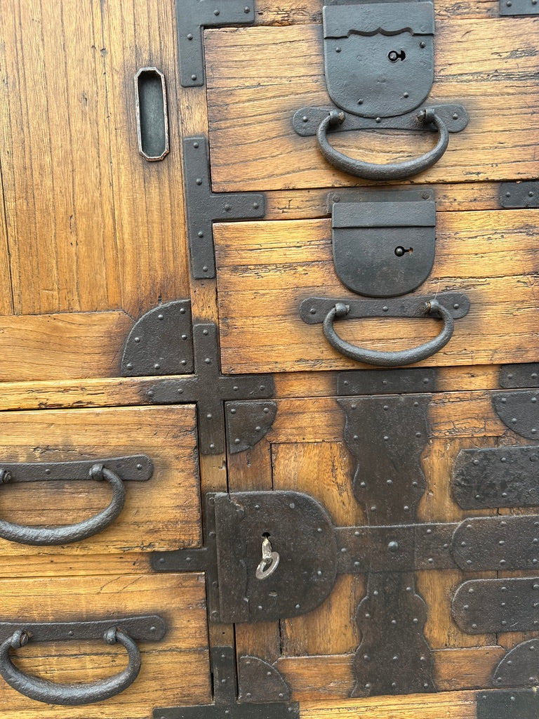 Antique Japanese Chobadansu Merchant Chest Sugi Iron Hardware Dated Meiji 1880