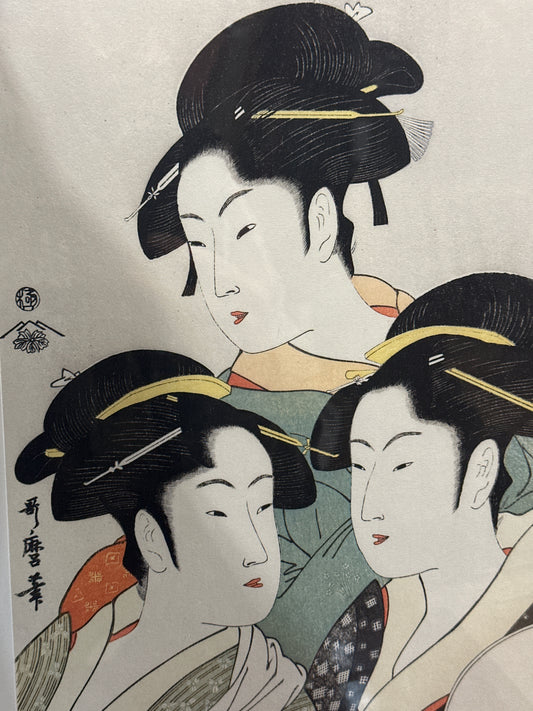 Japanese Woodblock Print Reproduction: By Utamaro Bijinga  Three Beauties Print