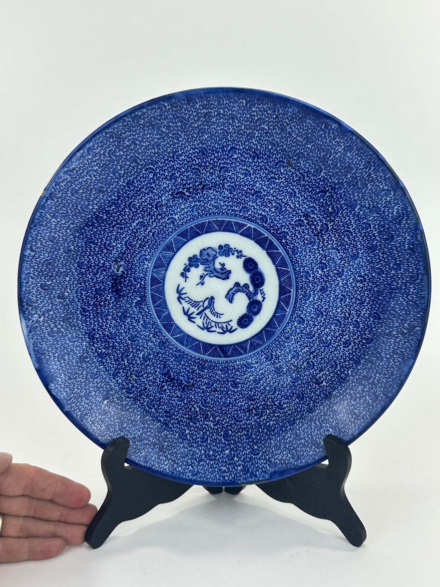 Antique Japanese Late Edo Period 19th Century Imari Ceramic Plate Blue & White 11.5"