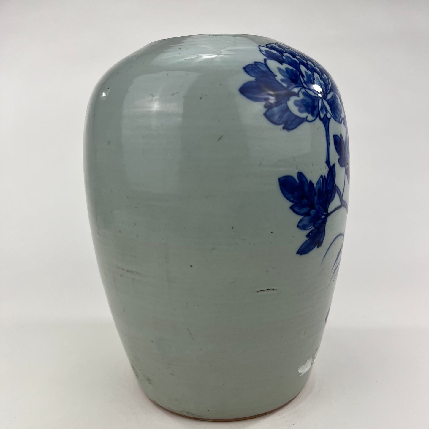 Antique Chinese Qing 19th Blue & White Ginger Jar Hand Painted phenix 8"