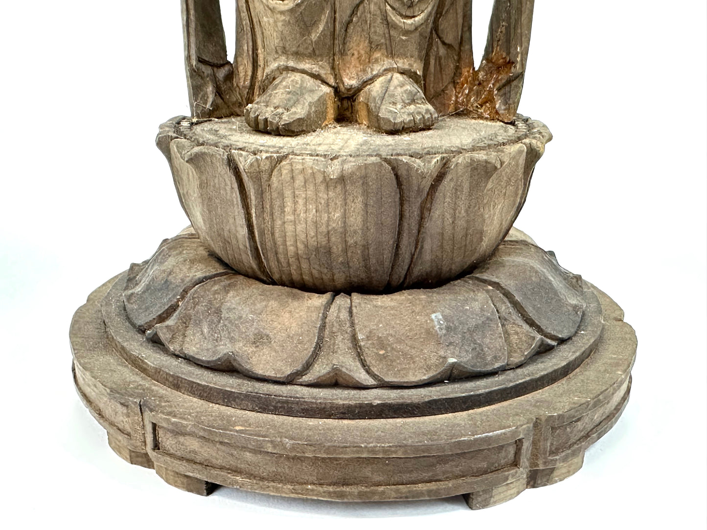 Antique Japanese Wooden Jizō Bosatsu (Kṣitigarbha Bodhisattva) Standing on Lotus Base10”