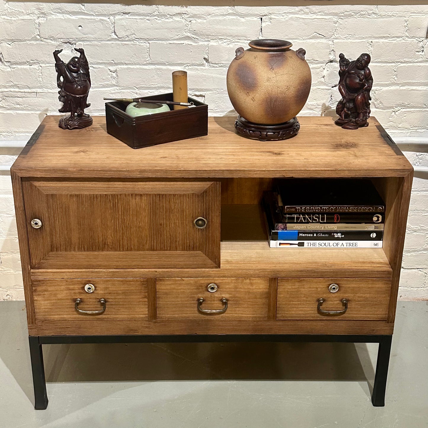 Antique Japanese 1pc Tansu Chest Taisho Era c1920's Ishodansu Kiri Wood 37"