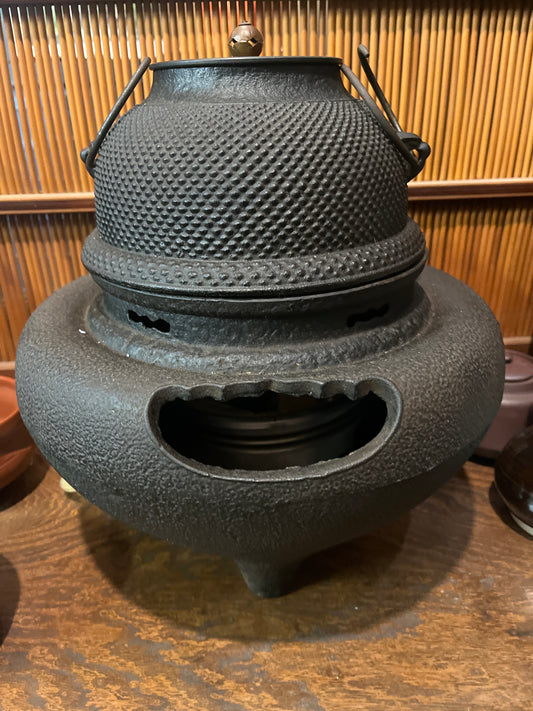 Antique Japanese c.1930's Cast Iron Tea Ceremony Furogama with Electric Sumi Element