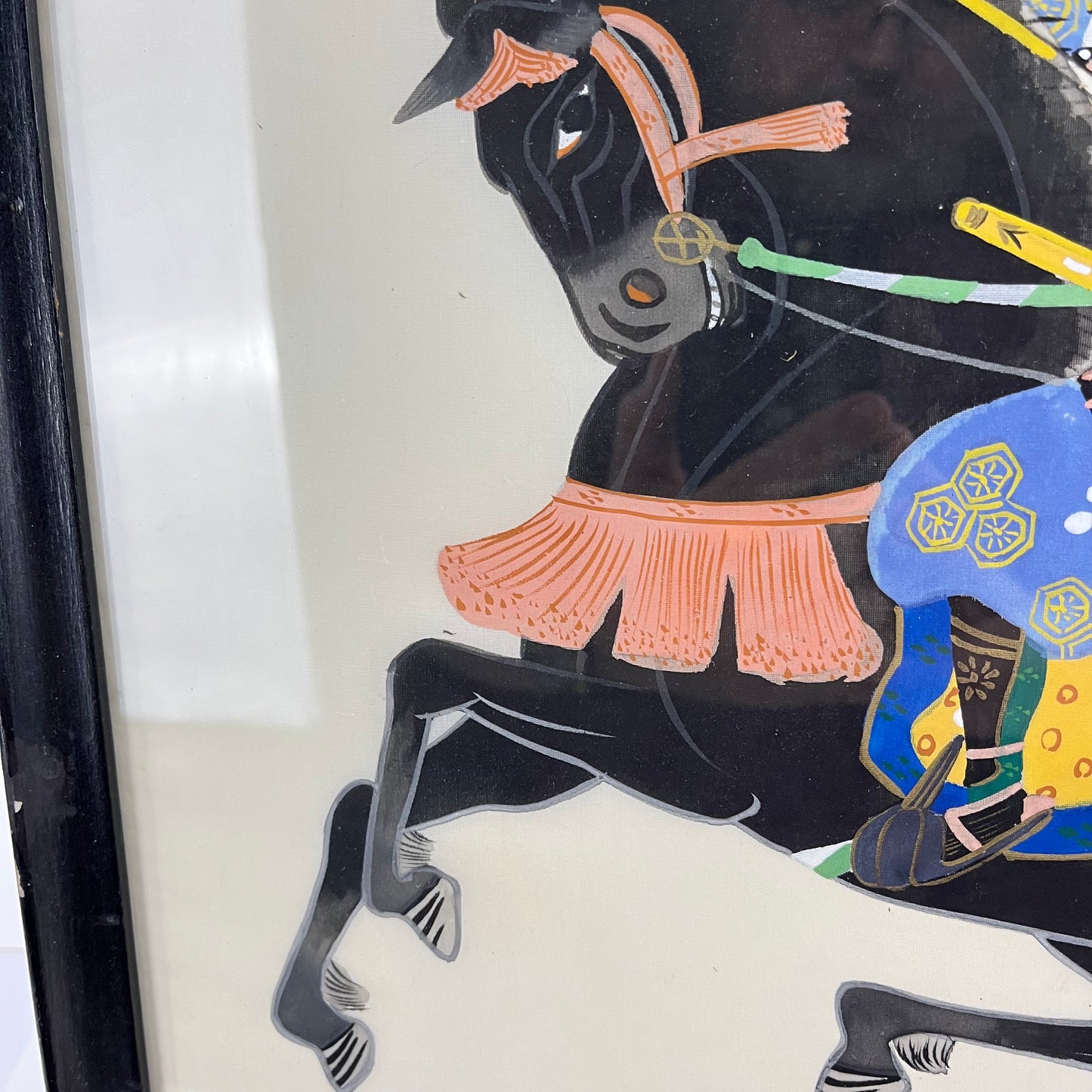Framed Painting of Kamakura Era Samurai On Horseback 17"