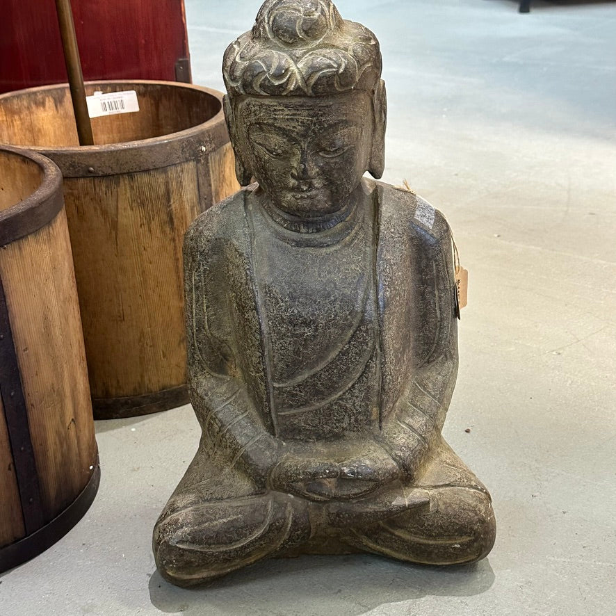 Vintage Chinese Carved Stone Seated Meditating Buddha Statue 22″H