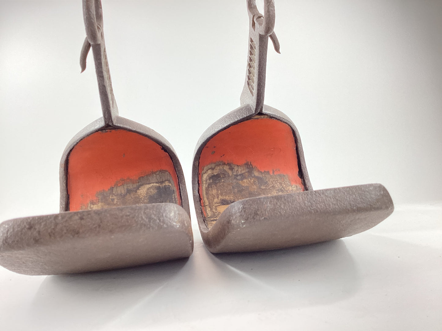 Antique Edo Period Japanese Samurai Stirrups (Abumi) Pair of Iron Horse Riding Fittings LS#182
