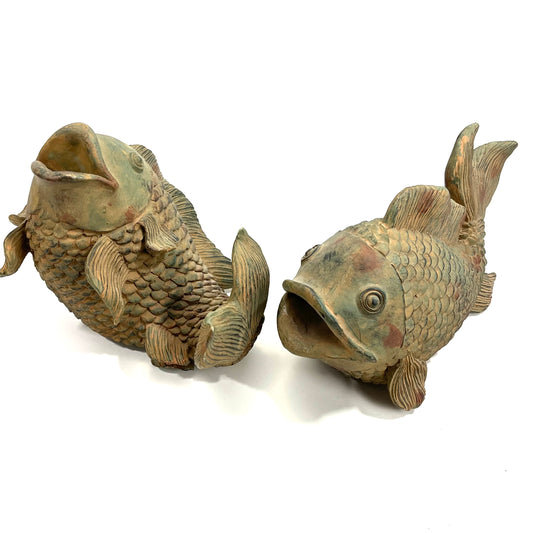 Vintage Pair of Swiming Carp Statues 7.5” Key Hiders Resin 13"