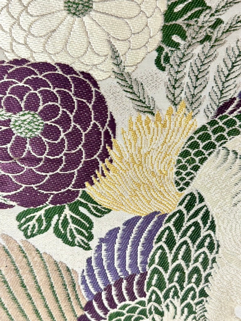 Antique Japanese Silk Maru Obi Taisho Phoenix Chrysanthemum Gosho 13'L