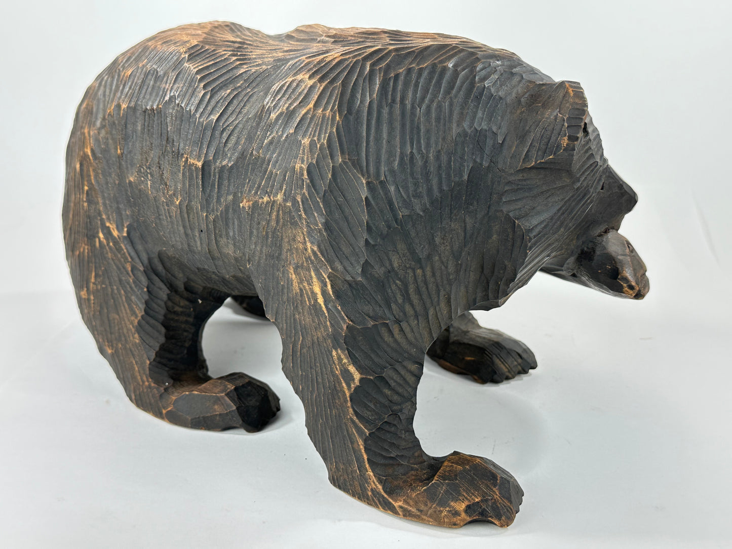 Vintage Japanese Ainu Bear Kuma w/ Salmon Signed & Dated 1972 Sugi Wood ~13"