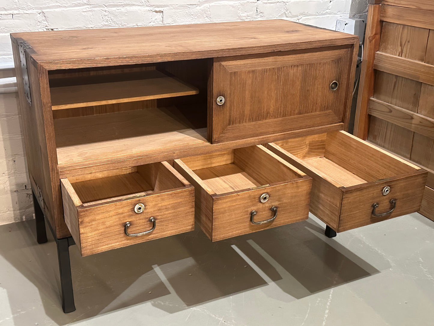 Antique Japanese 1pc Tansu Chest Taisho Era c1920's Ishodansu Kiri Wood 37"