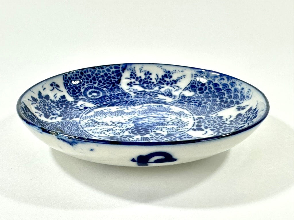 Antique Japanese Meiji c1890's Stencil Kashizara Sweets Plate Blue White 4.25"W
