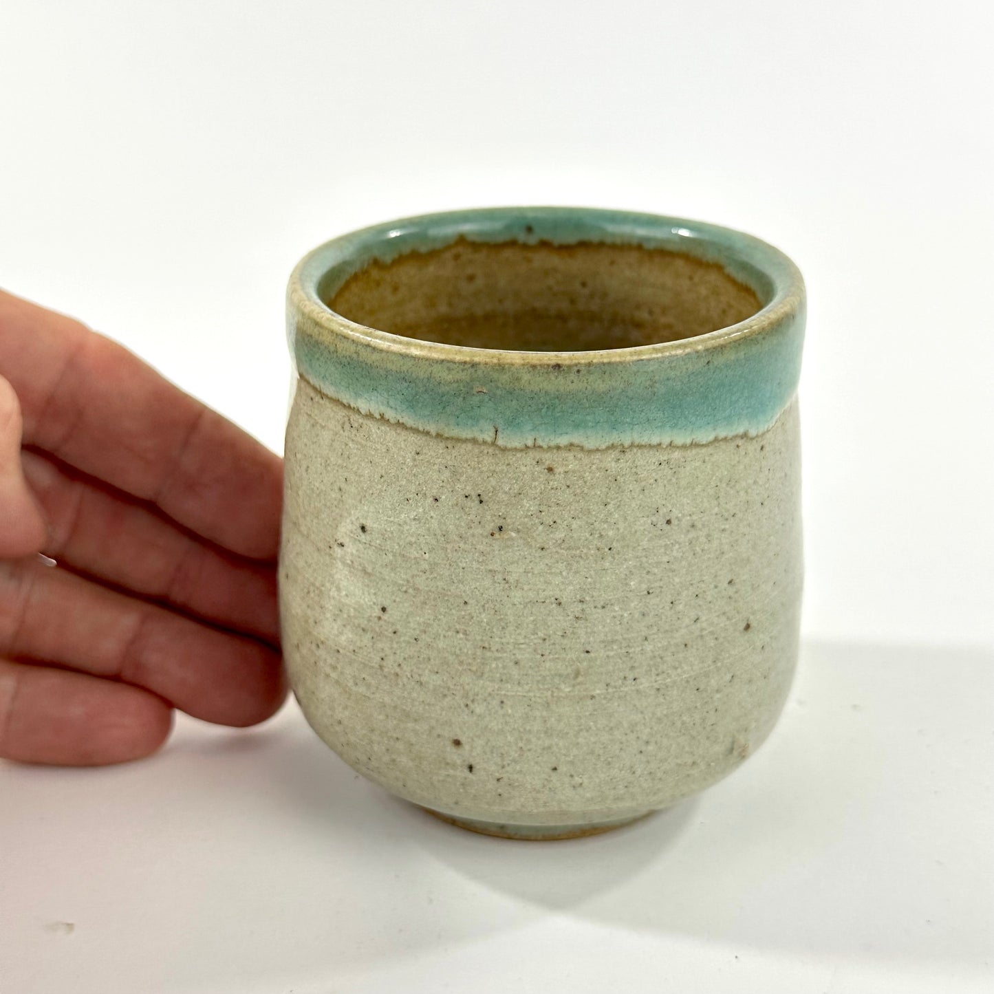 Vintage Japanese Stoneware Yunomi Tea Cup w/ Blue Green Glaze