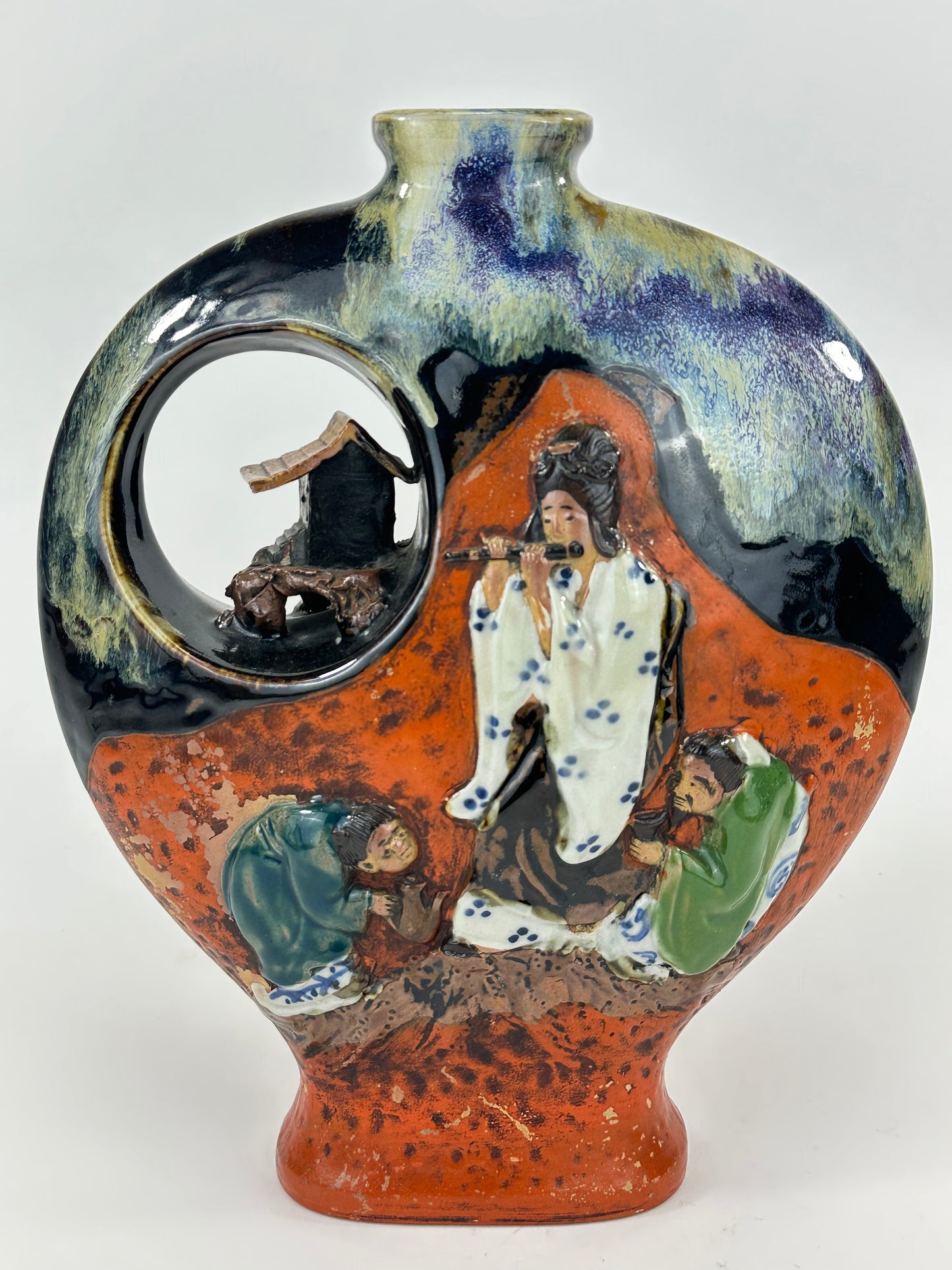 Japanese Meiji Era Sumida Gawa Ceramic Vase/Vessel Inoue Ryosai (c.1900) LS#076