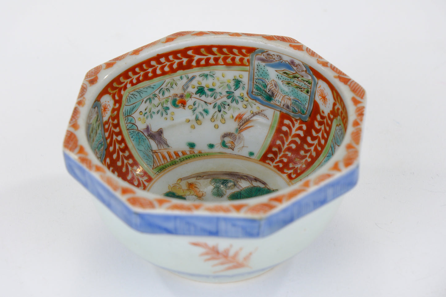 Antique Japanese Edo Imari Nesting Octagon Bowls Pair w/ Presentation Box 7"