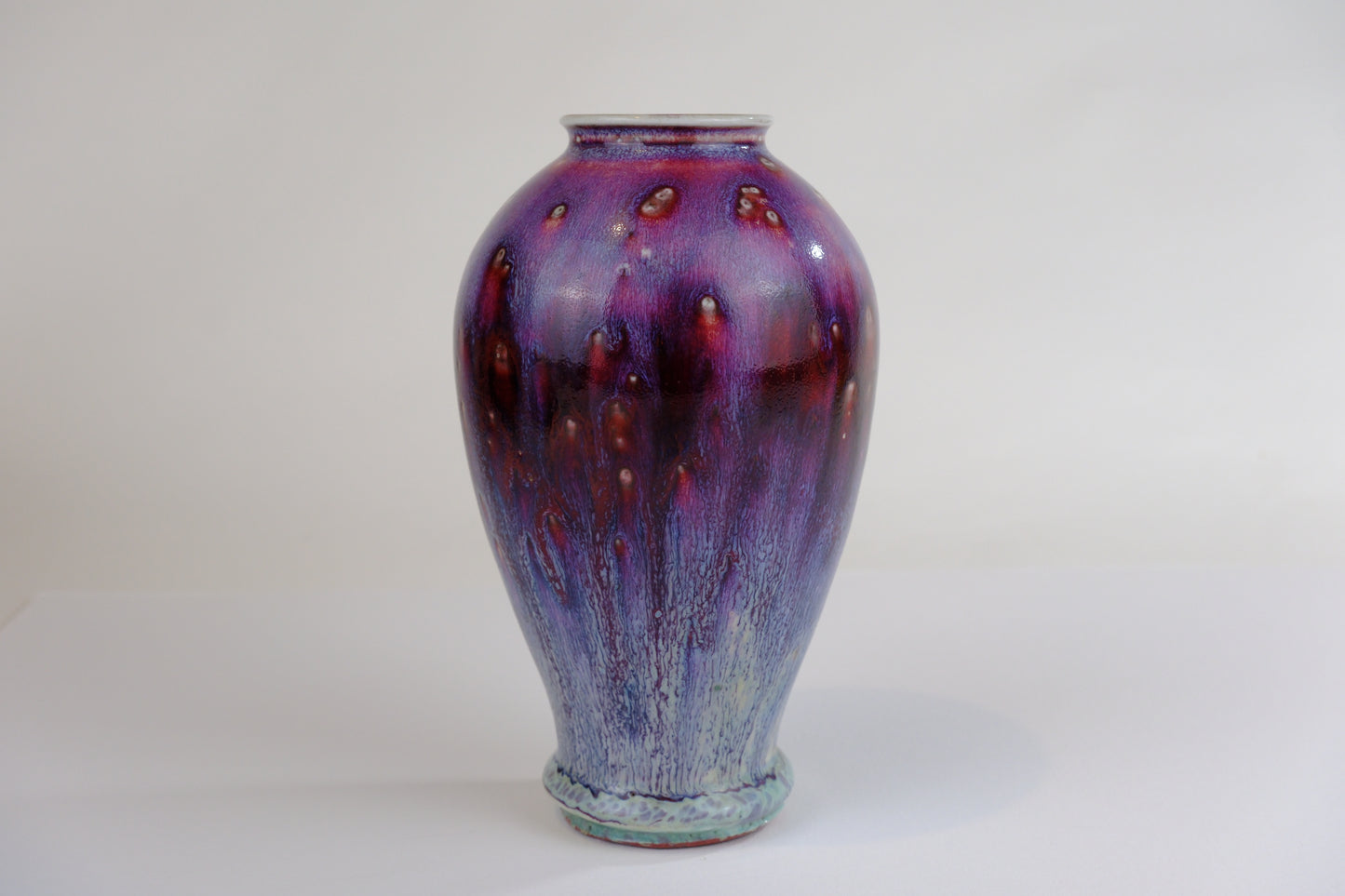 Fuzan Peacock Glaze Vase Japanese Hand Thrown 6.5"