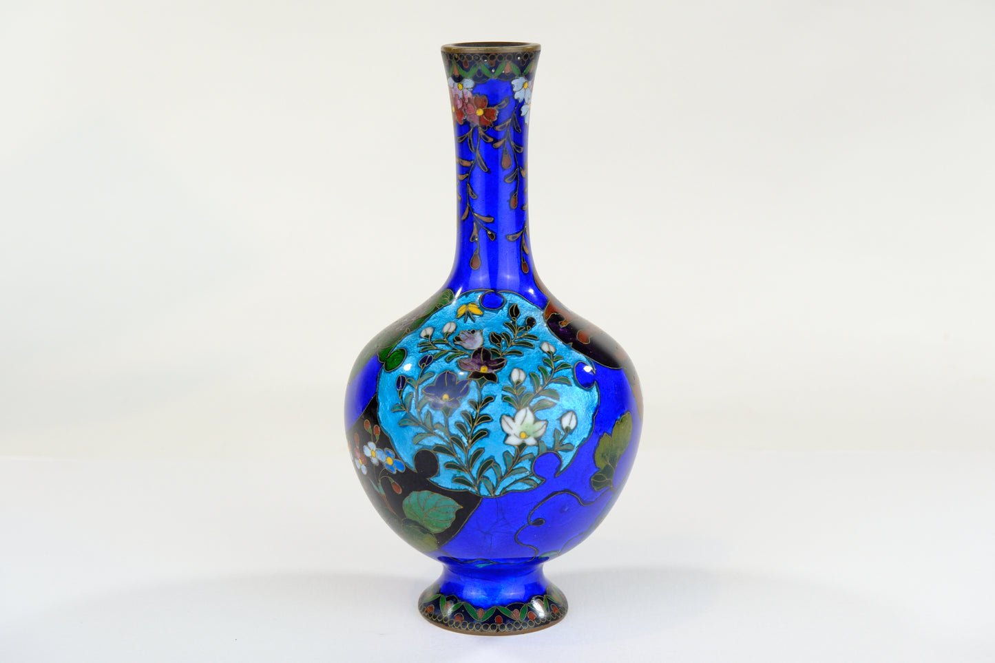 Antique Japanese Meiji Era (c1880) Cloisonné Vase Cobalt Blue 7”