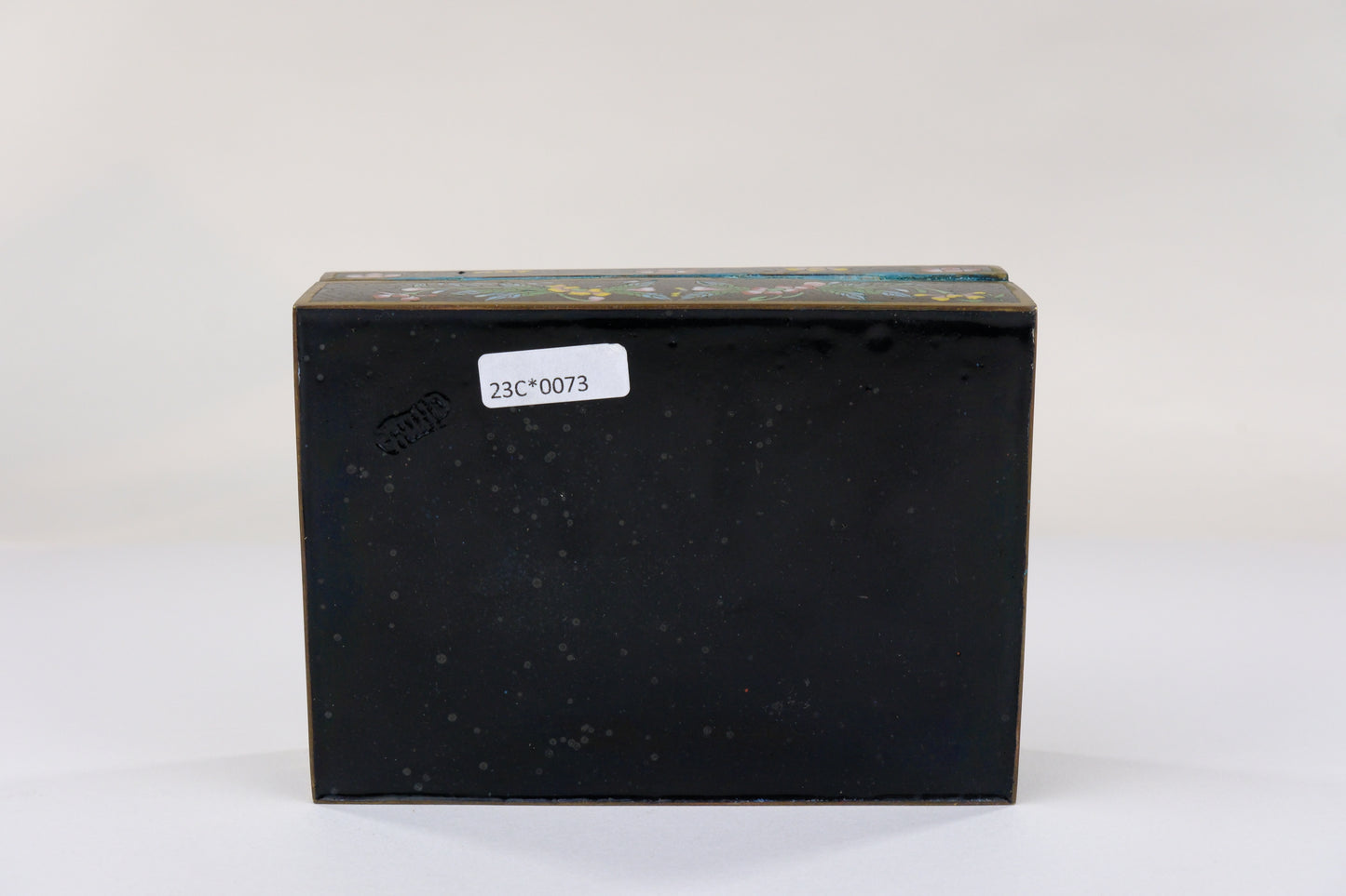 Antique Chinese c1910's Cloisonné Hinged Box w/ Floral Motif on Black 5"