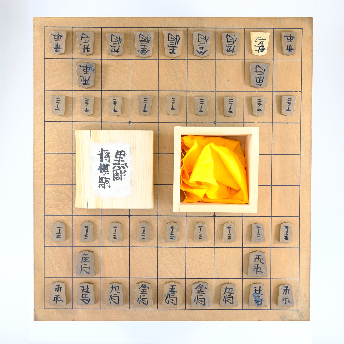 Vintage Japanese Wooden Shogi Koma Chess Pieces w/ Original Box