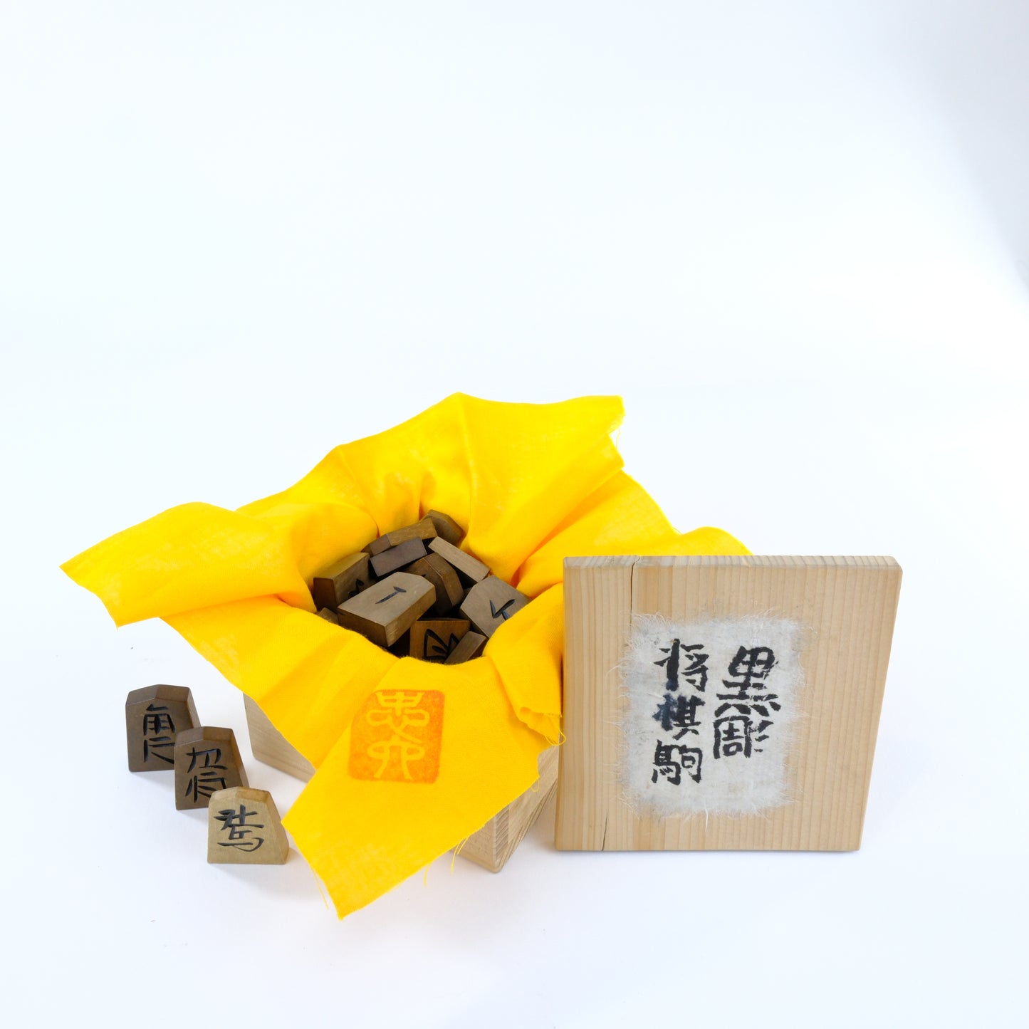 Vintage Japanese Wooden Shogi Koma Chess Pieces w/ Original Box