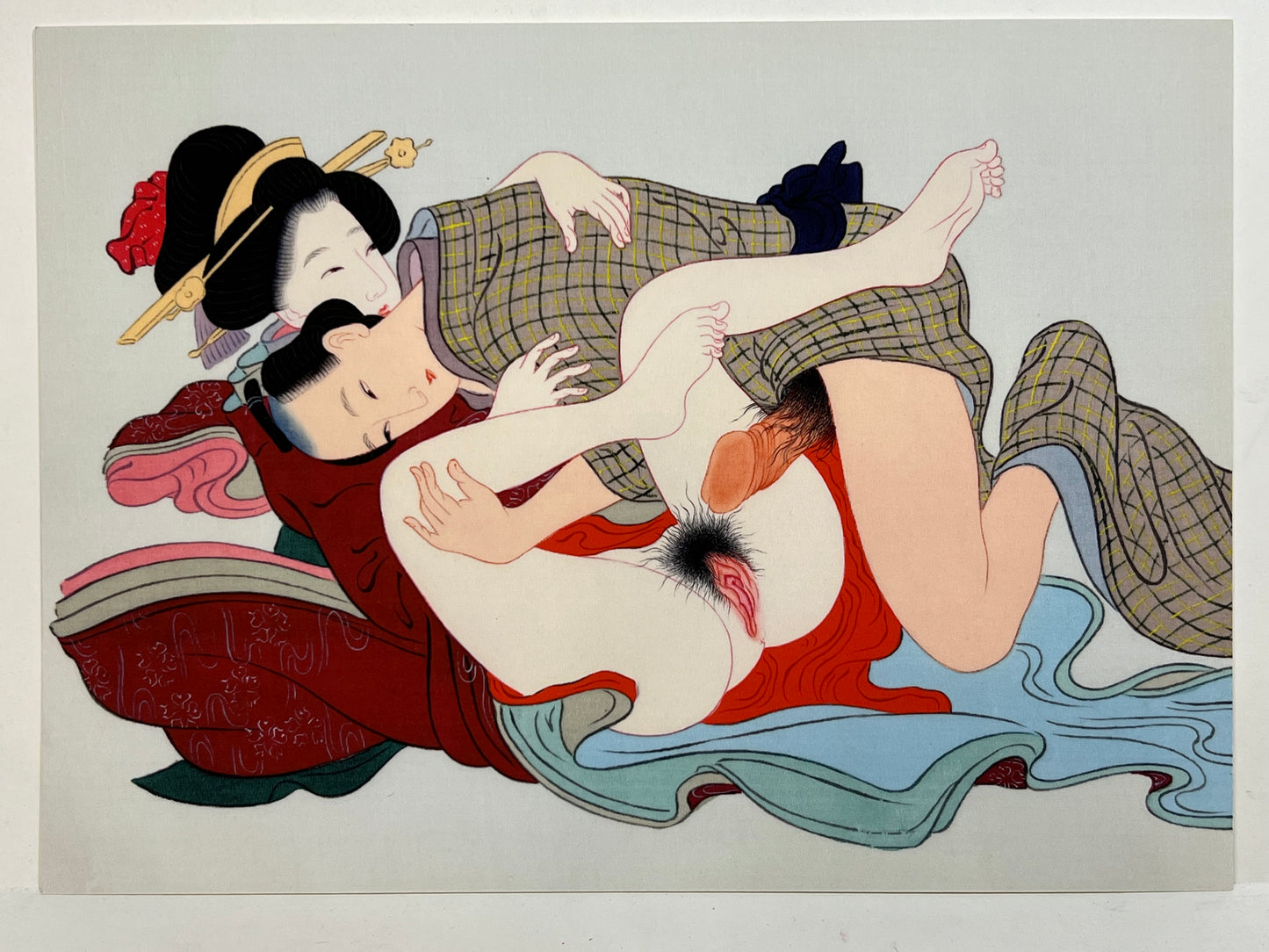 Shunga Japanese Erotic Art Giclee Print Hand Painting on Silk 10.5"x7.5" #11