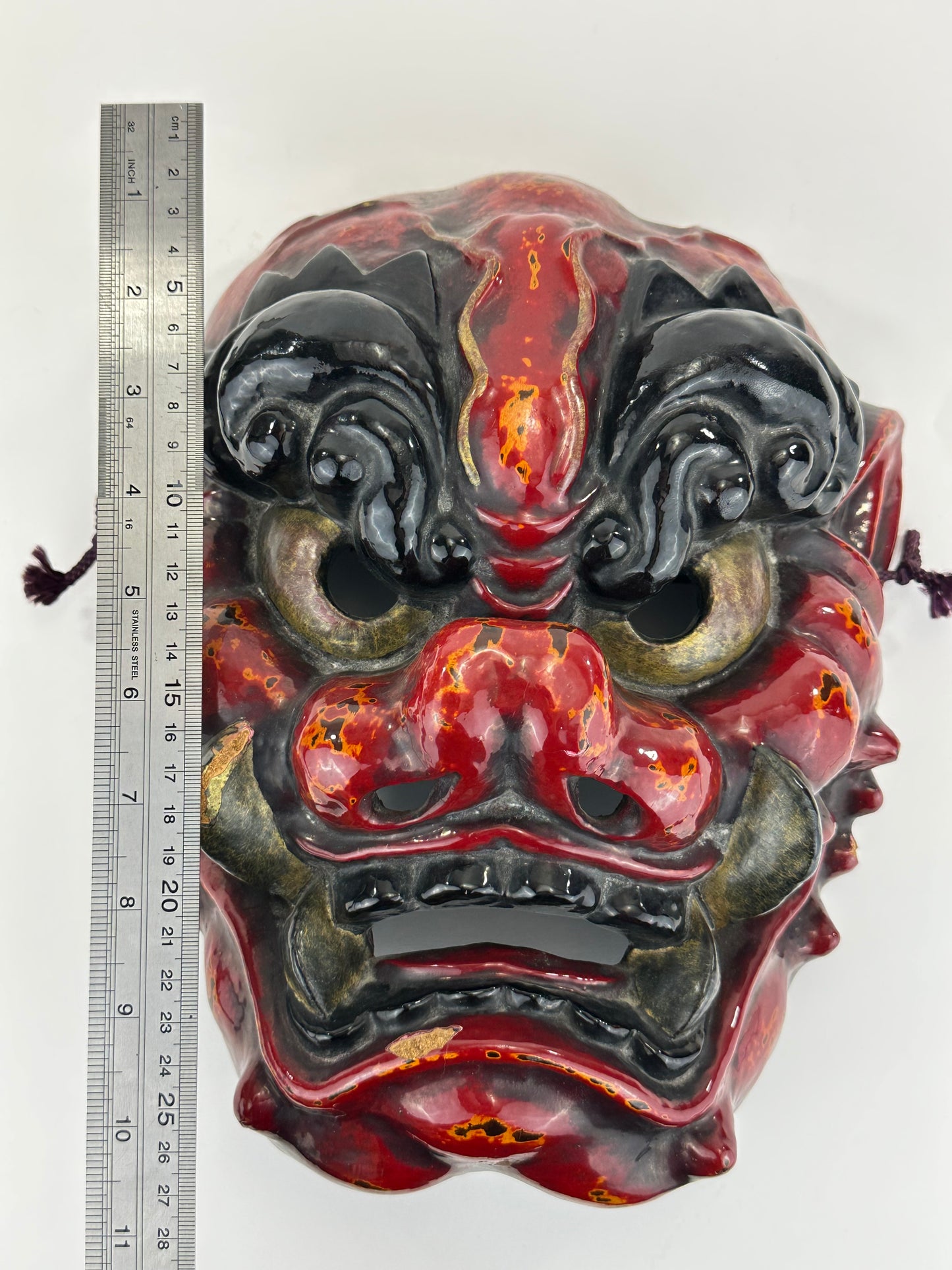 Vintage Japanese Oni Demon Mask Lacquered Tsuina Mask – Festival/Wall Art 11”
