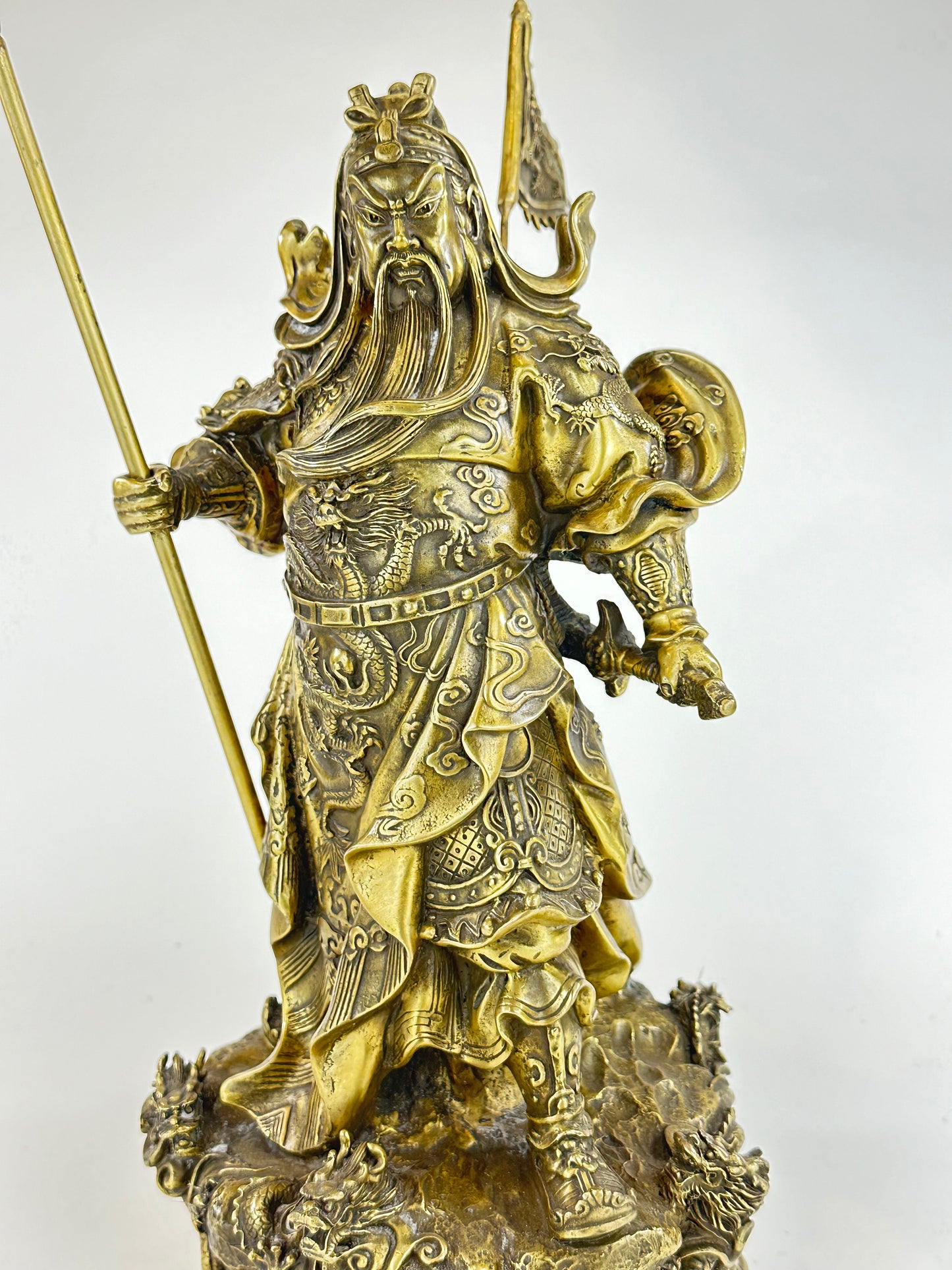 Vintage Chinese Brass Statue of Han Dynasty General Guan Yu 15.5"