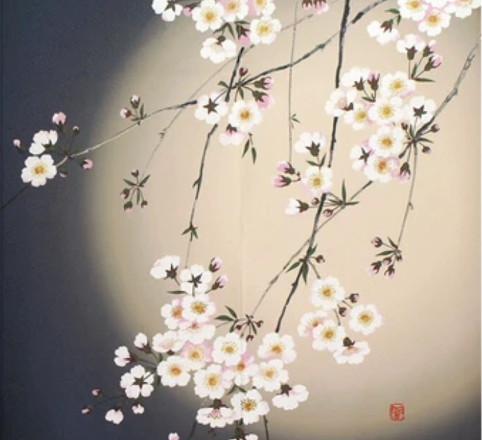 New Japanese Noren Curtain Yoizakura Moon Cherry Blossom 150cm