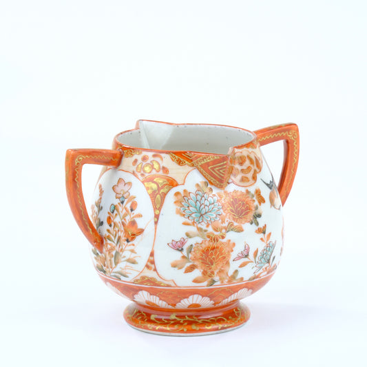 Antique Japanese Kutani Dai Nippon Porcelain Sugar Bowl Sparrow Chrysanthemum Meiji 4H