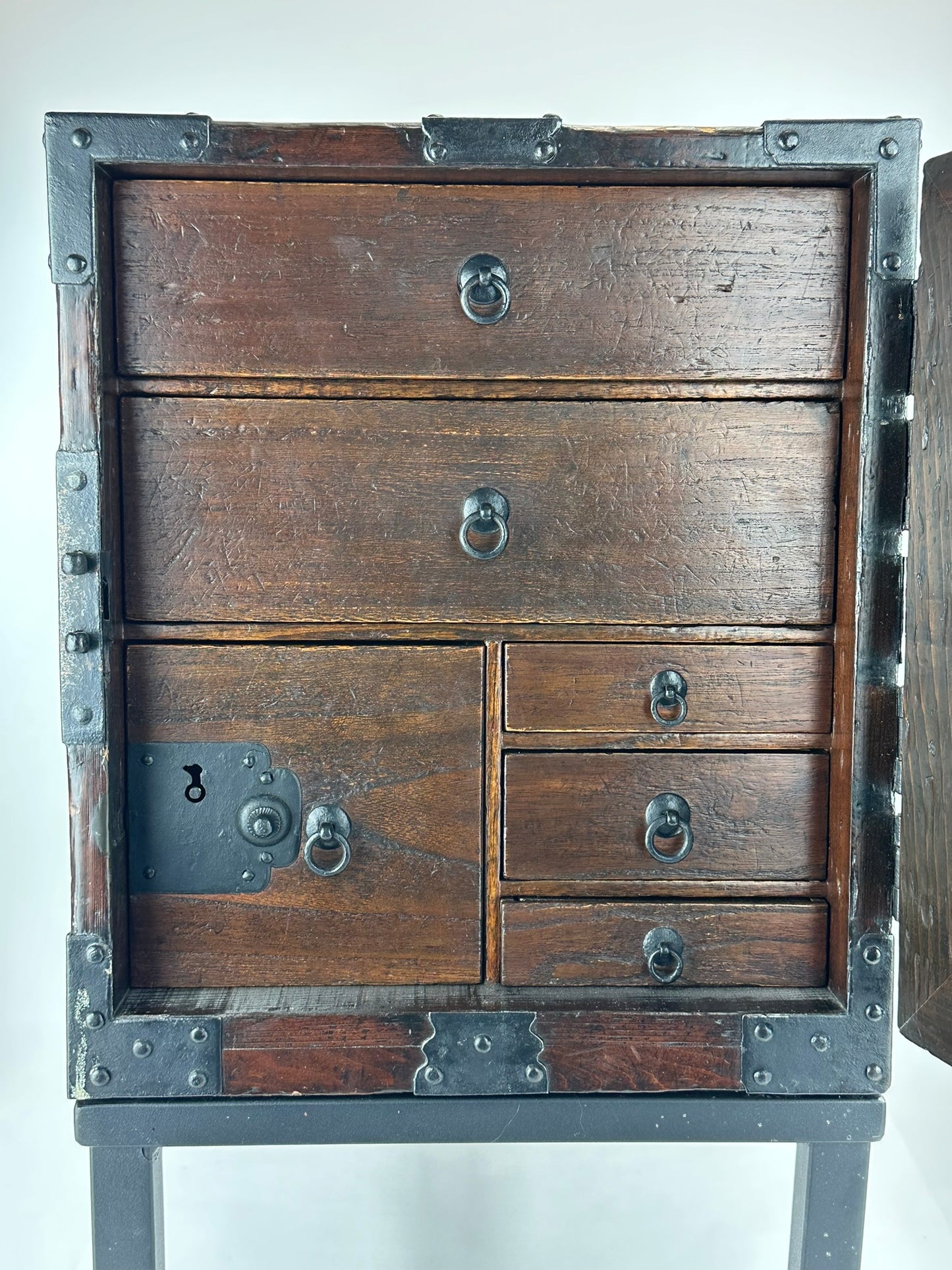 ntique Japanese Funadansu Ship Chest Sugi Kiri Iron Hardware Edo Period Custom Stand c1840's