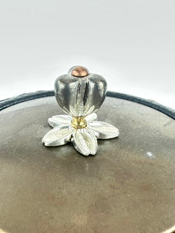 Vintage Japanese Cast Iron Tetsubin Bamboo Cicada Gold Silver Brass Lid Showa 8"W LS#149