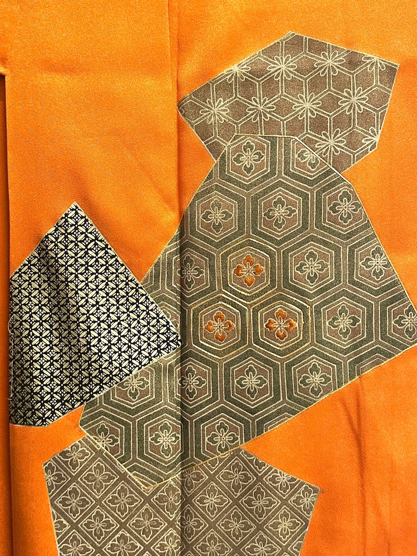 Vintage Japanese Silk Kimono Abstract Geometric Patchwork Kikko Showa Hōmongi