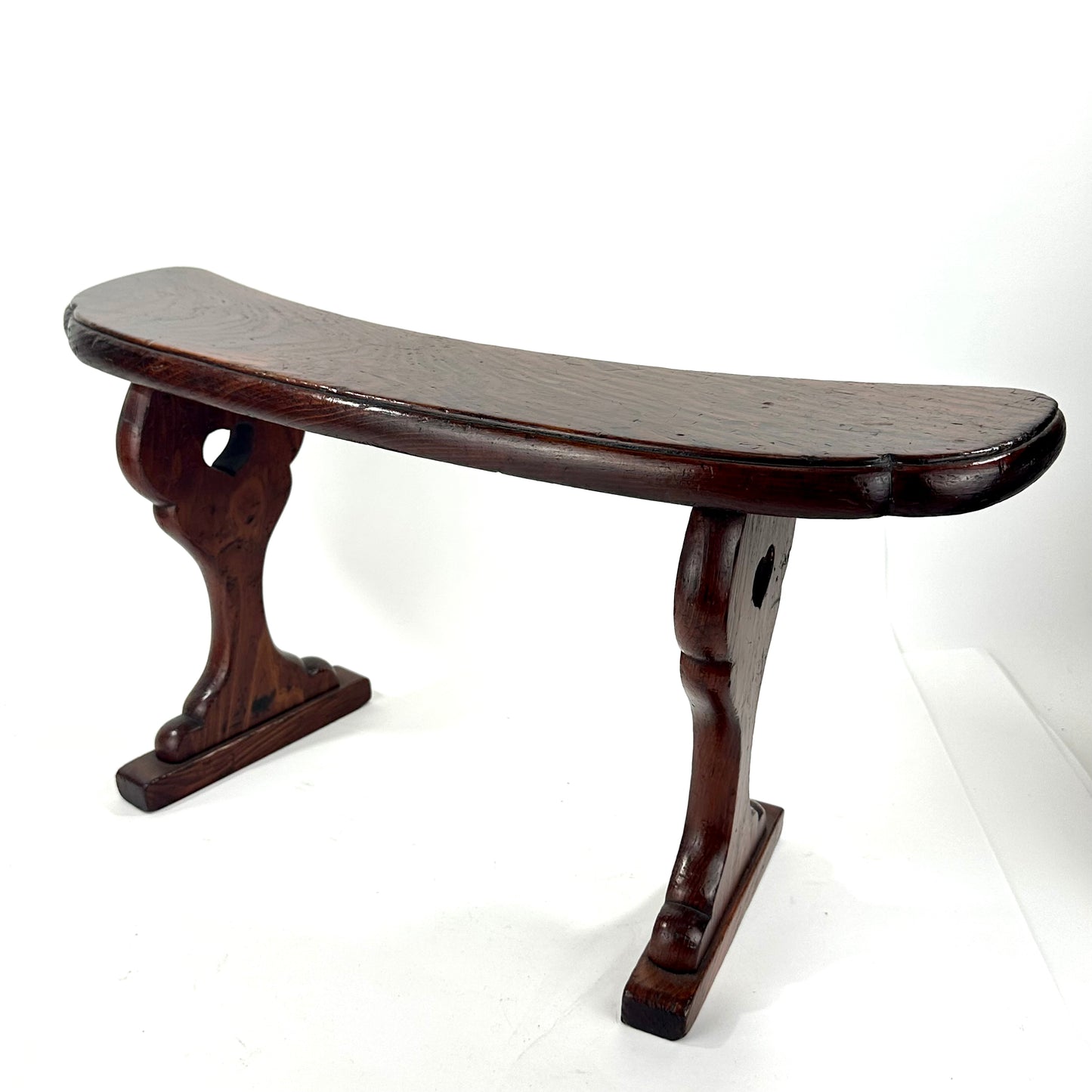 Antique Japanese Meiji Era Sugi Wood Armrest Kyosoku Curved Top Trestle Base 22"L