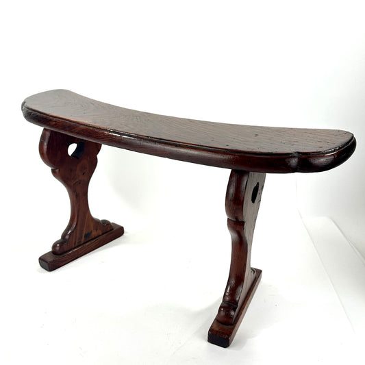 Antique Japanese Meiji Era Sugi Wood Armrest Kyosoku Curved Top Trestle Base 22"L