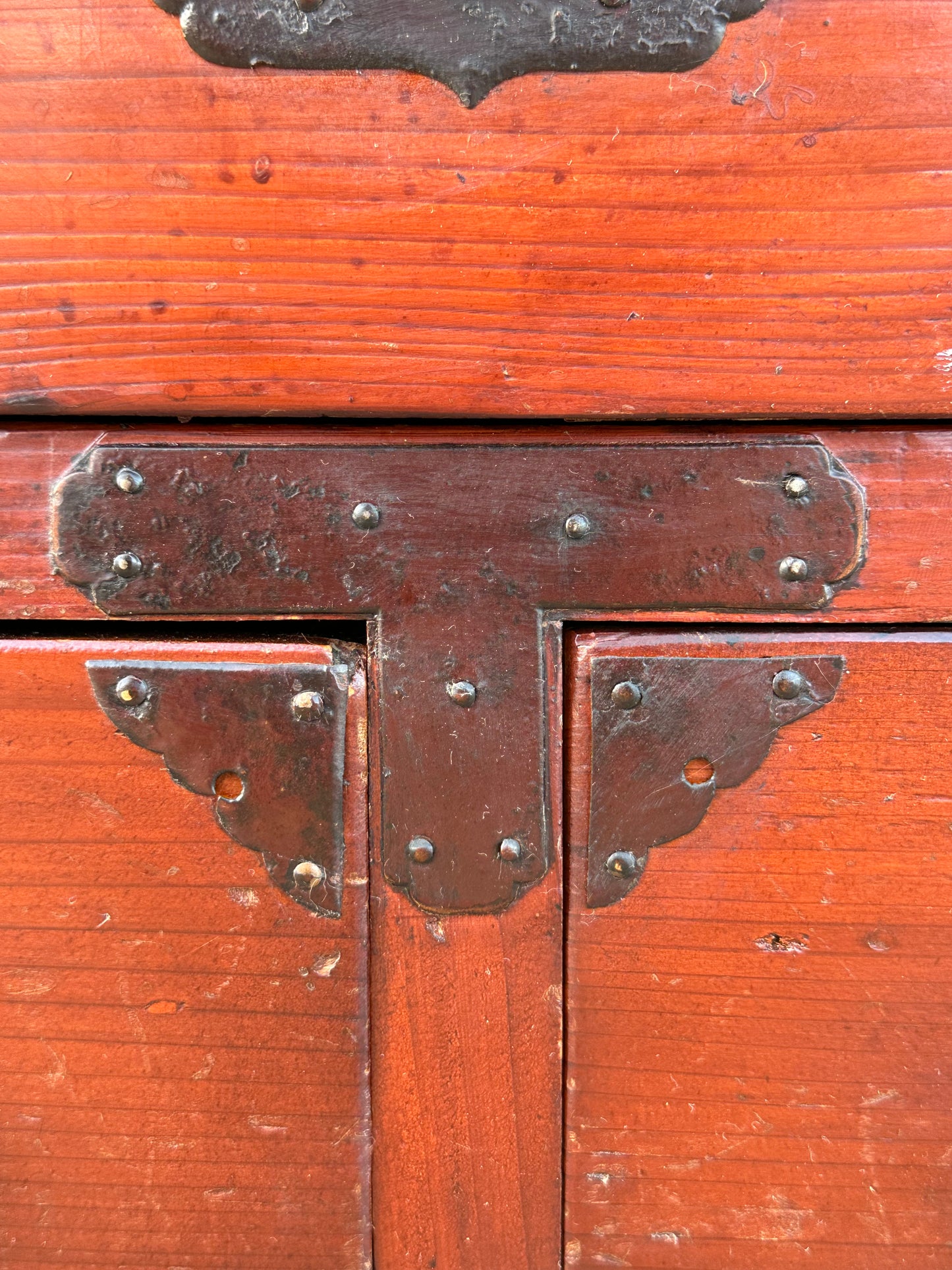 Antique Japanese Meiji Era “Katanadansu” Red Lacquer Sword Chest 53"