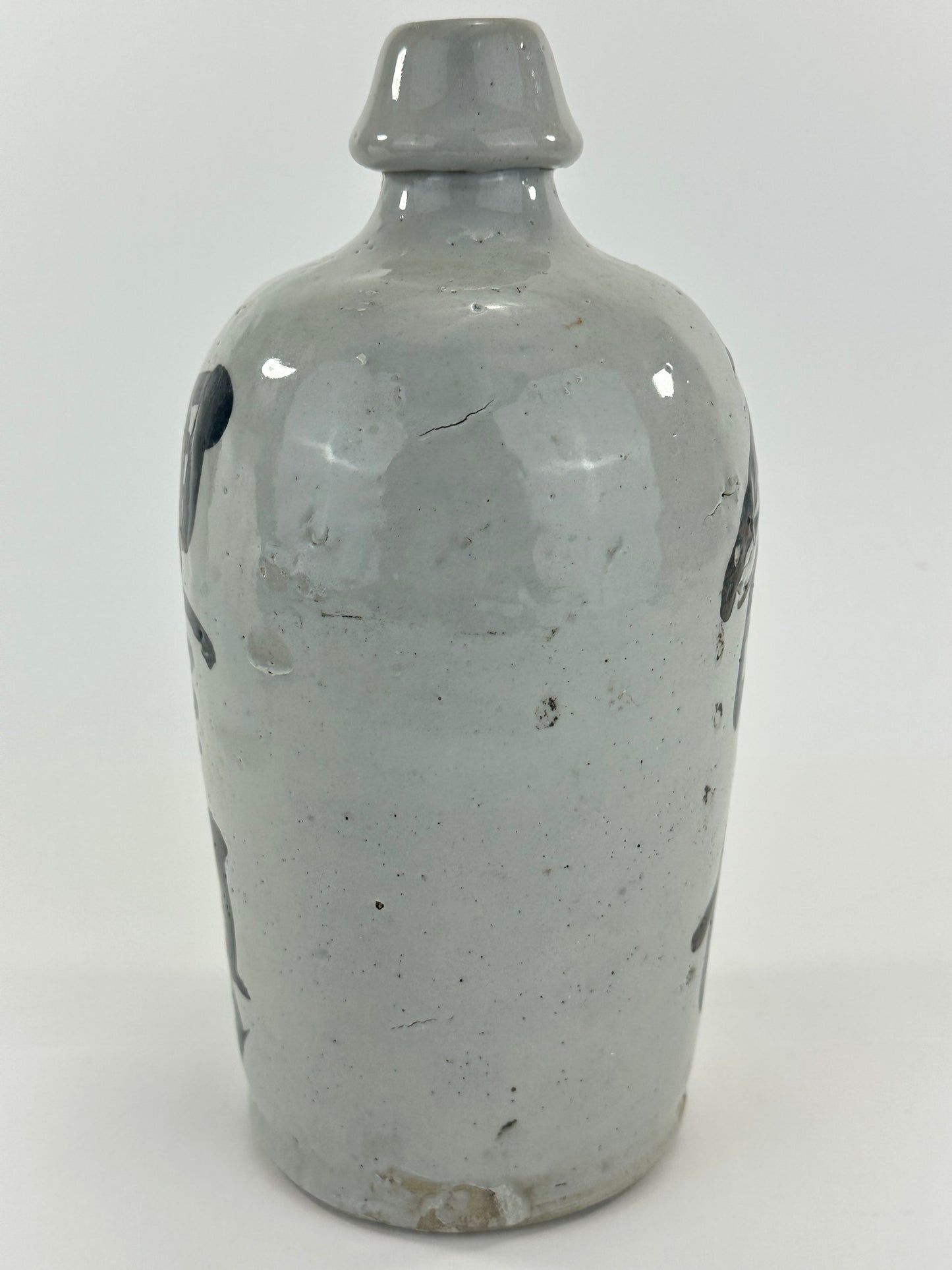 Antique Japanese 1800's Tokkuri Sake Jug Calligraphy Ceramic Vase 9.5" Koinuma