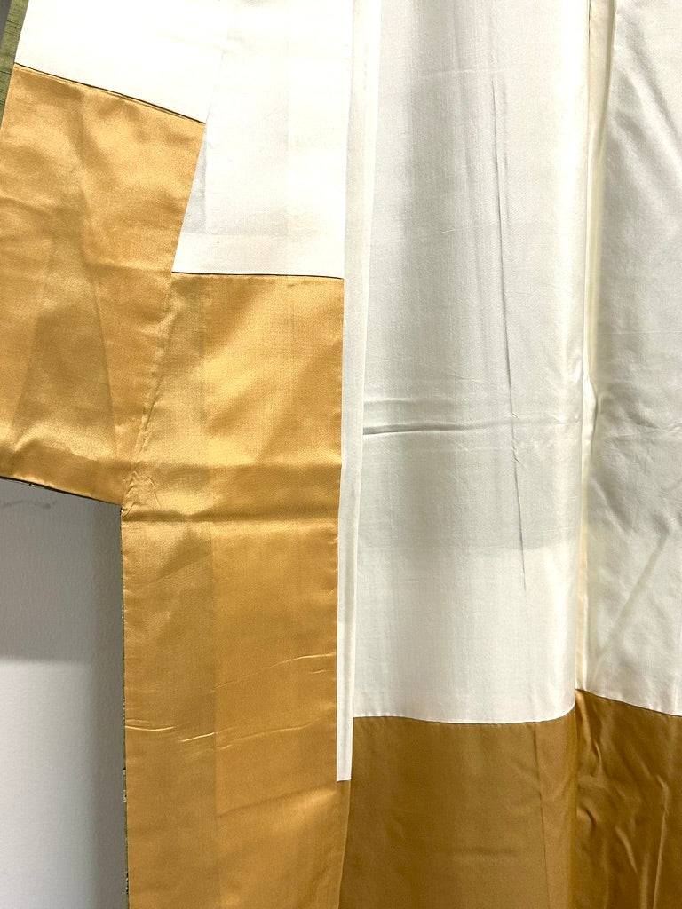 Vintage Japanese Hand Woven Tsumugi Silk Kimono Geometric Diamond Unused Showa