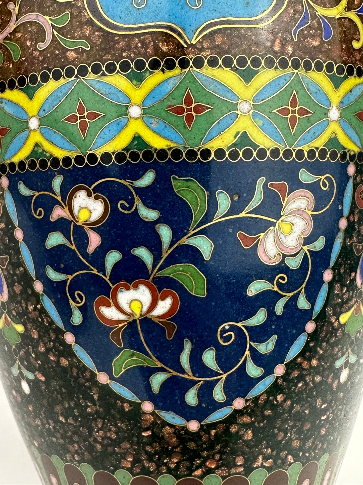 Antique Japanese Meiji Era (c1880) Cloisonné Vase Floral & Vine Motif 6”