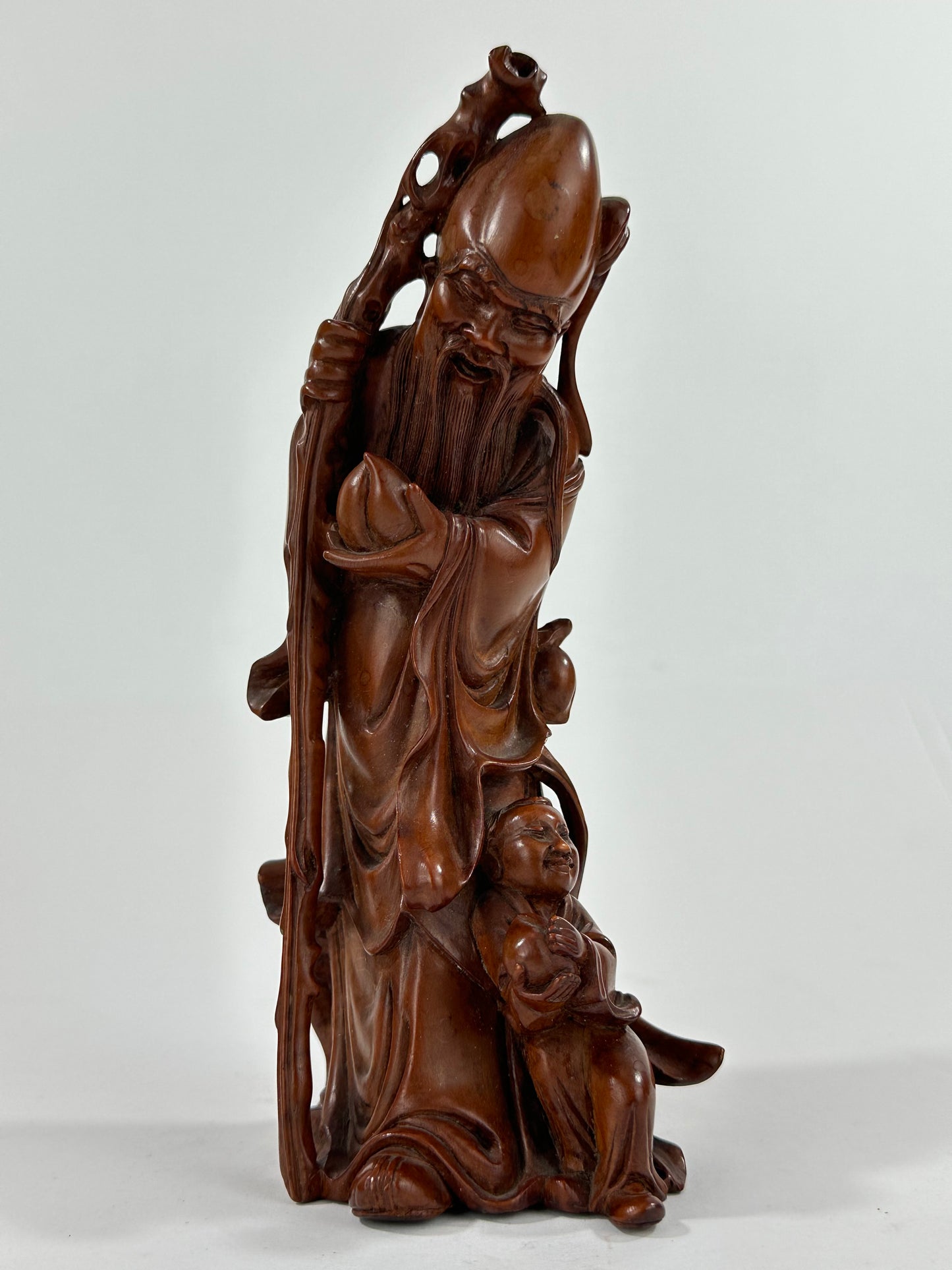 Vintage Chinese Hand-Carved Hardwood Figurine Sculpture Folk Figure 7"H