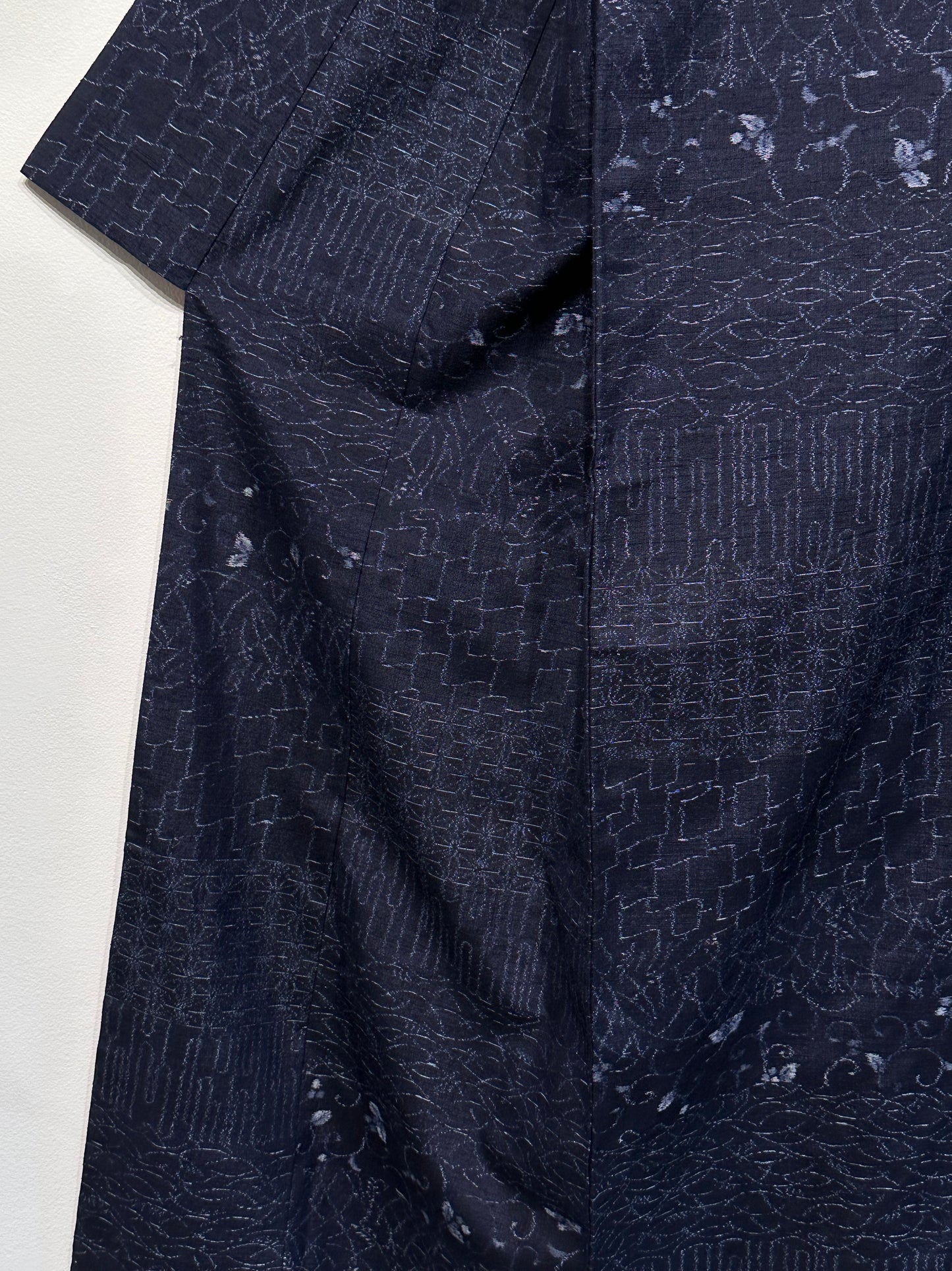 Japanese Tsumugi Ojiya Silk Kimono Hand Spun Dark Blue Asanoha