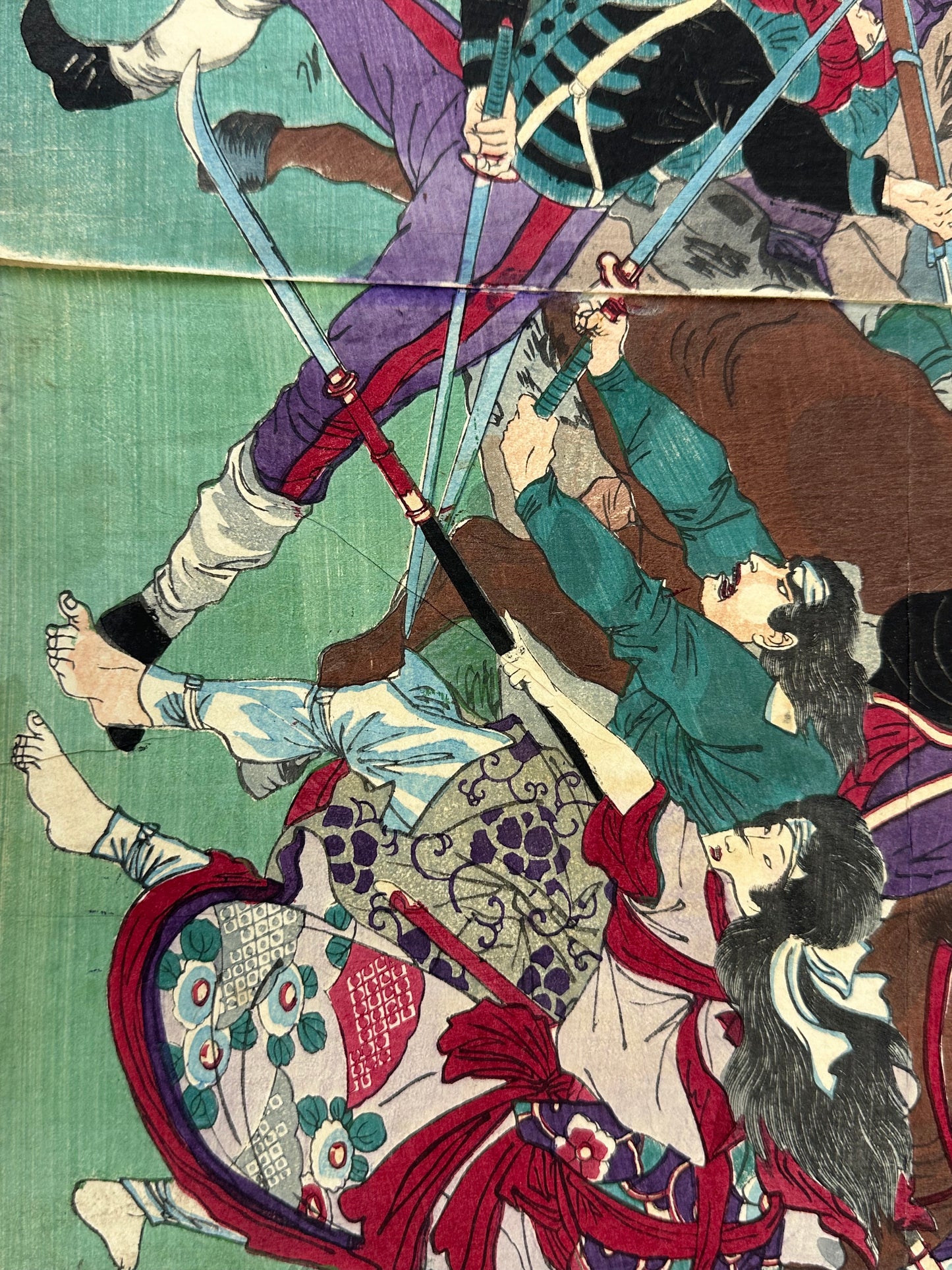 Original by Chikanobu Japanese 1877 Ukiyo-E Print Satsuma Rebellion Saigo Takamori Battle Tryptic #LS201