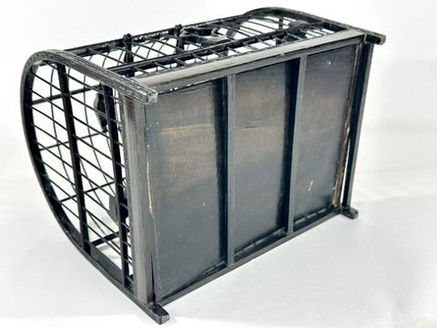 Chinese Vintage Blackened Bamboo Birdcage Barrel Vault Dome Perch Feeder Fret Border 8 Inches